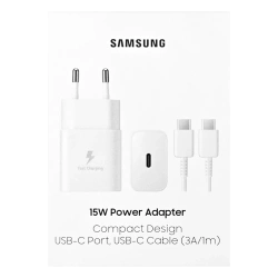 Ładowarka Samsung 15W EP-T1510 Power Adapter + Kabel USB-C Biała